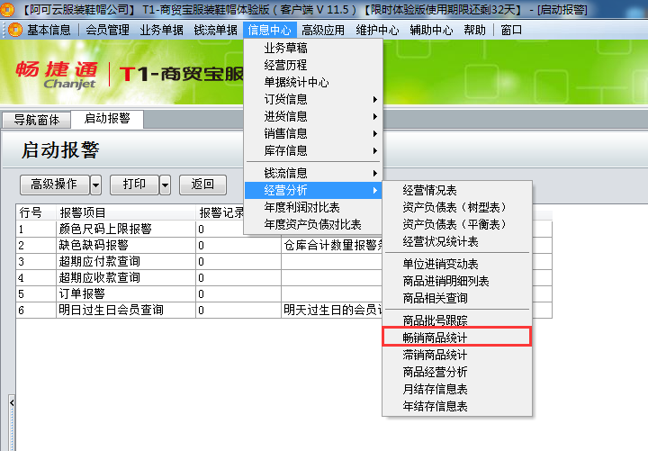 用友t1商貿(mào)寶服裝鞋帽版11.5如何查詢當(dāng)前暢銷的商品？