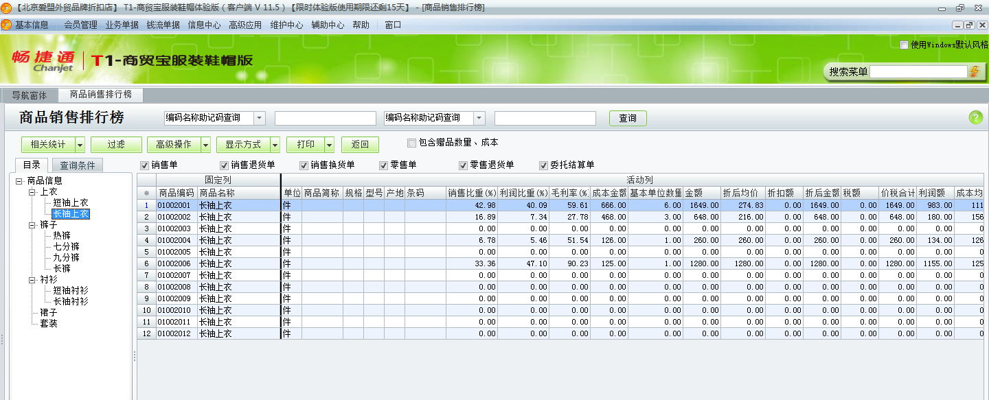用友t1商貿(mào)寶服裝鞋帽版11.5如何查詢各種商品的銷售情況？